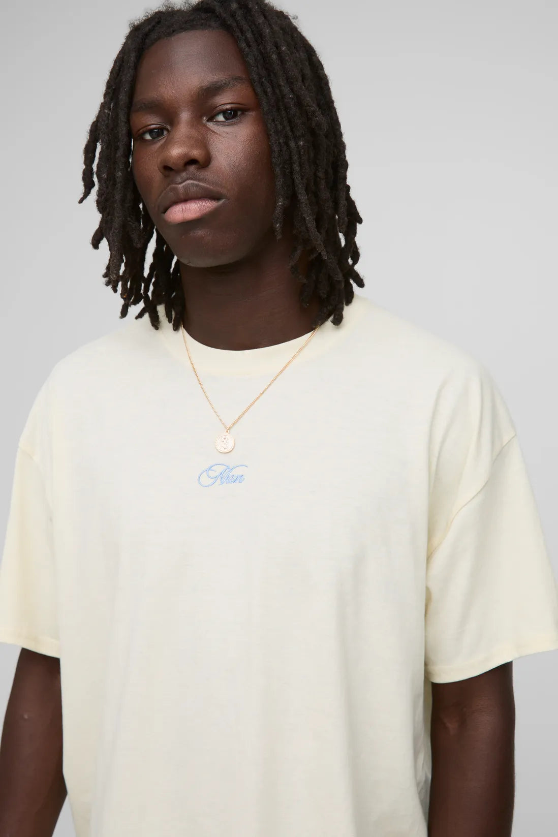 Ecru Oversized Embroidered MAN T-Shirt
