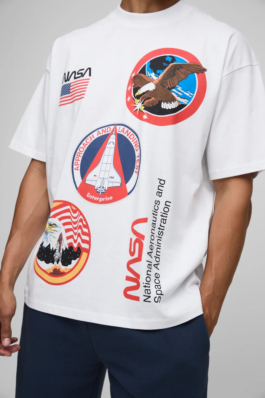 White Oversized Extended Neck Nasa License T-Shirt