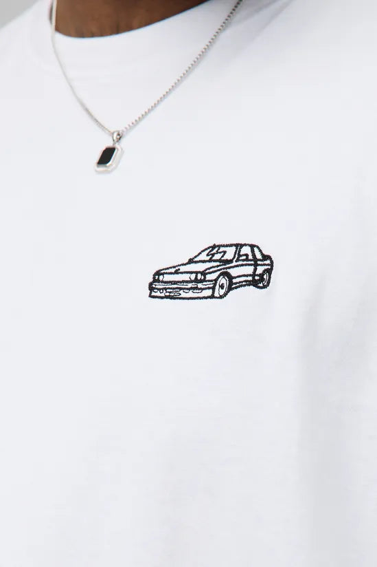Plus Oversized Embroidered Car T-Shirt