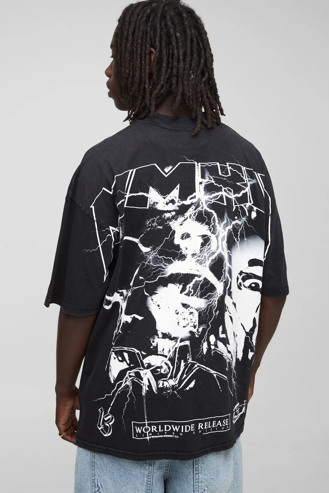 Black Oversized Official Over The Seam Printed T-Shirt