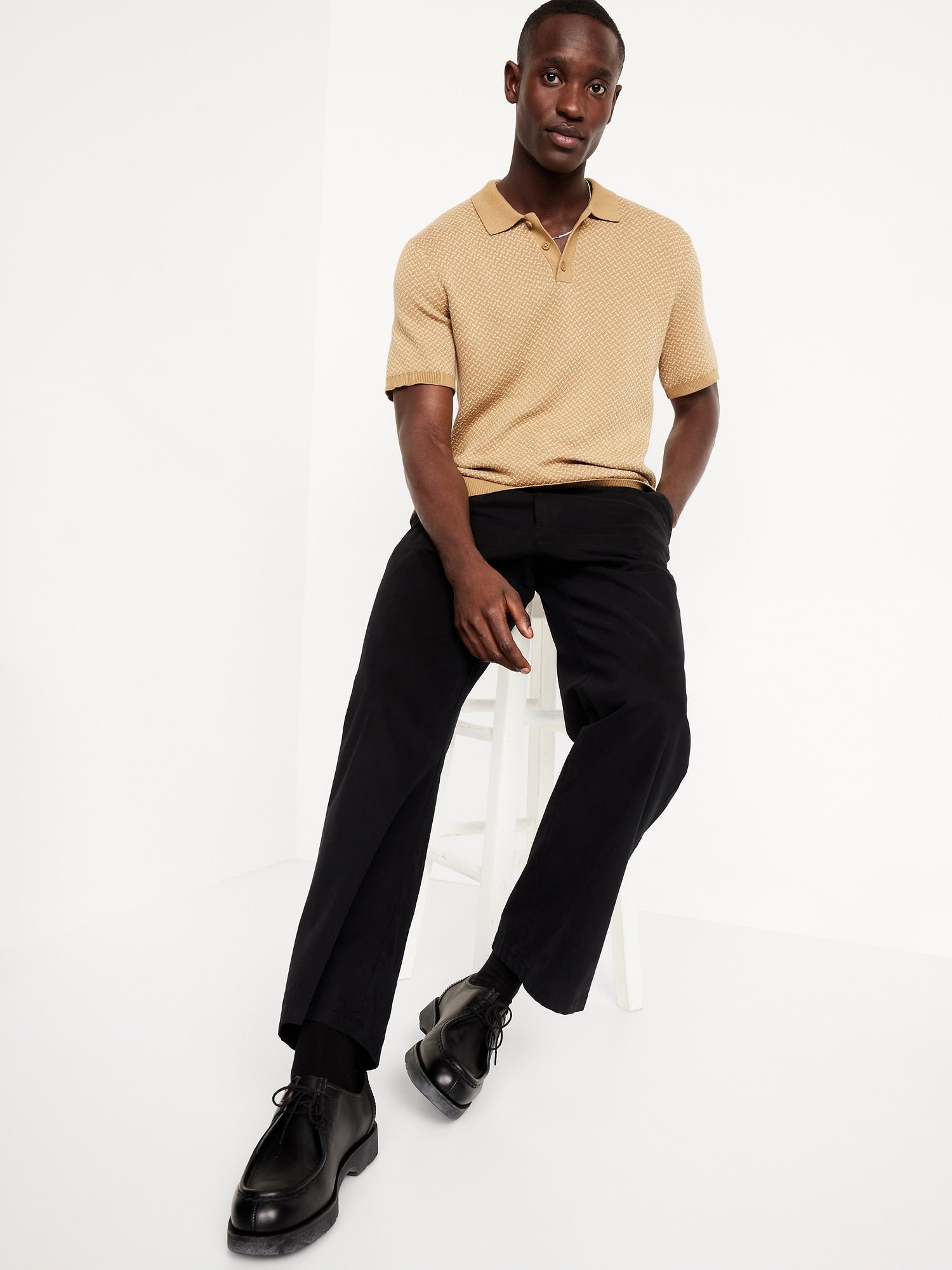 Short-Sleeve Herringbone Polo Sweaters