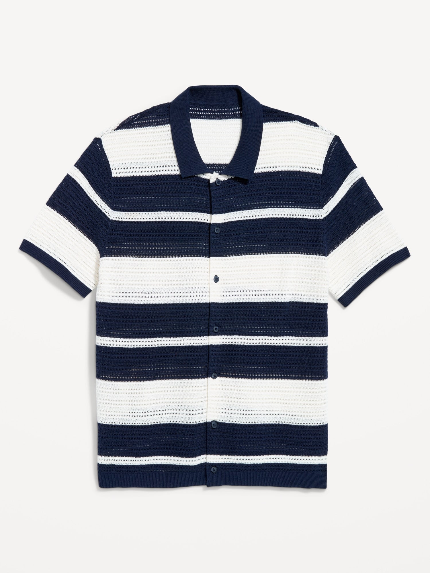 Button-Front Open-Stitch Sweater