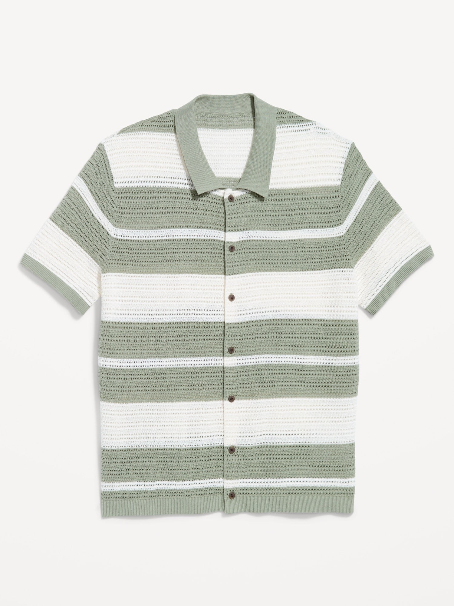 Button-Front Open-Stitch Sweater