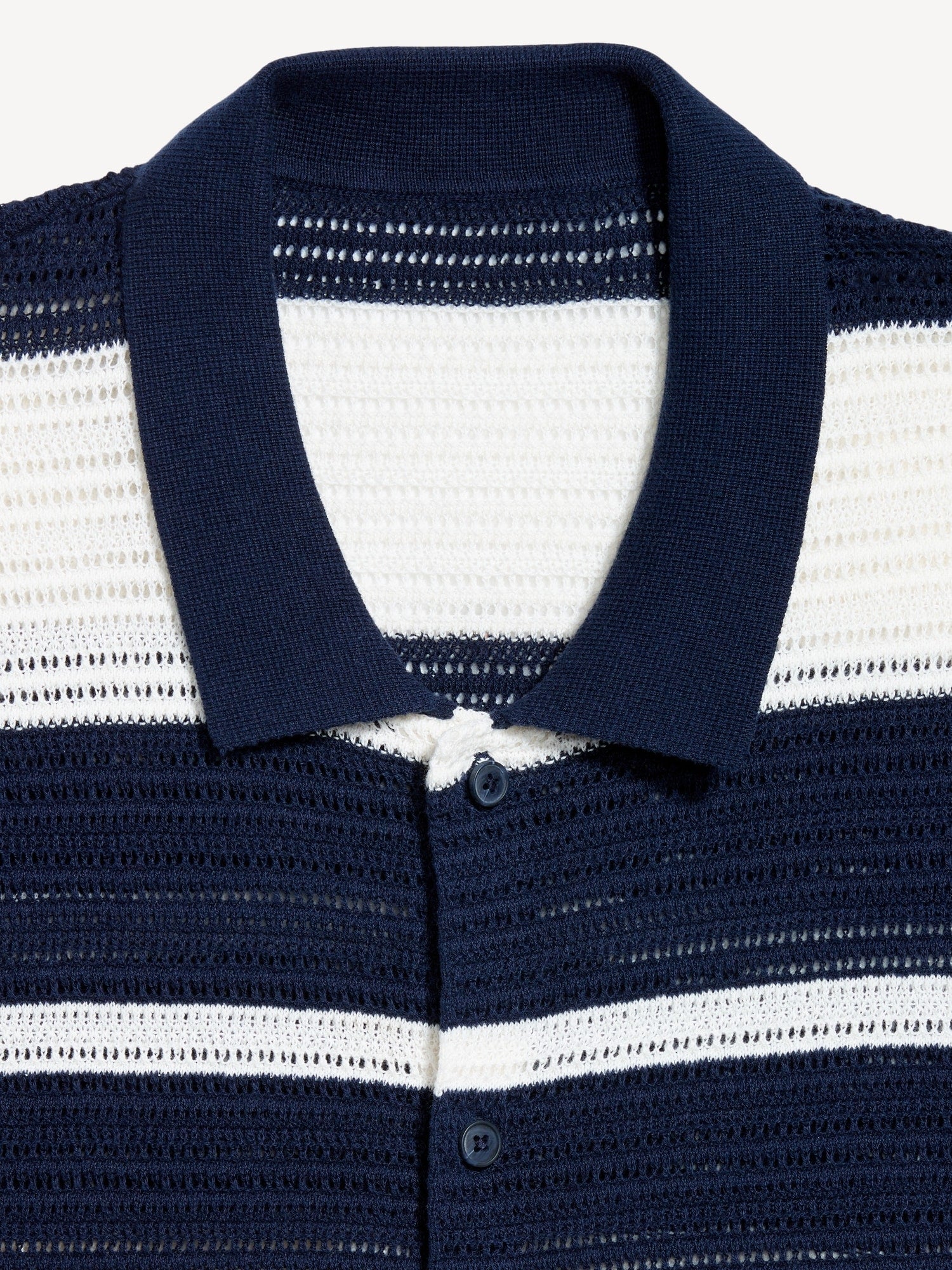Button-Front Open-Stitch Sweater