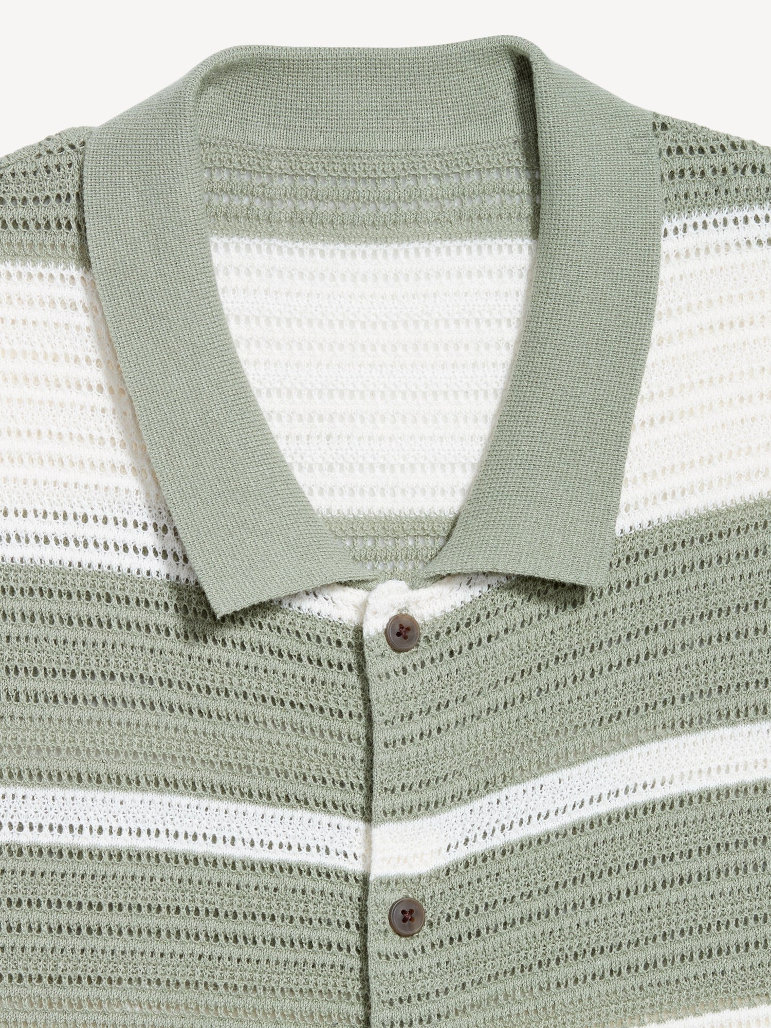 Button-Front Open-Stitch Sweater