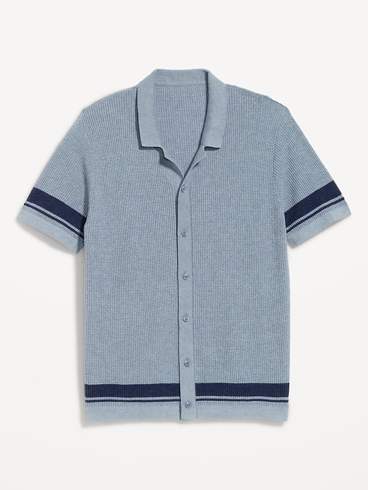 Short-Sleeve Button-Front Sweater Shirt