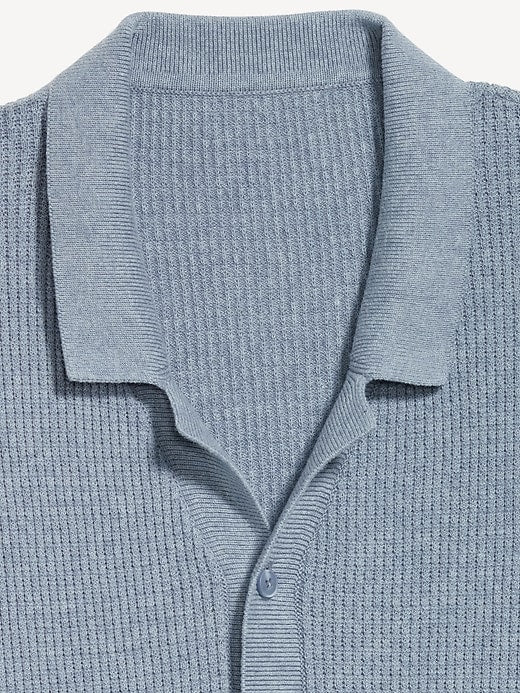 Short-Sleeve Button-Front Sweater Shirt