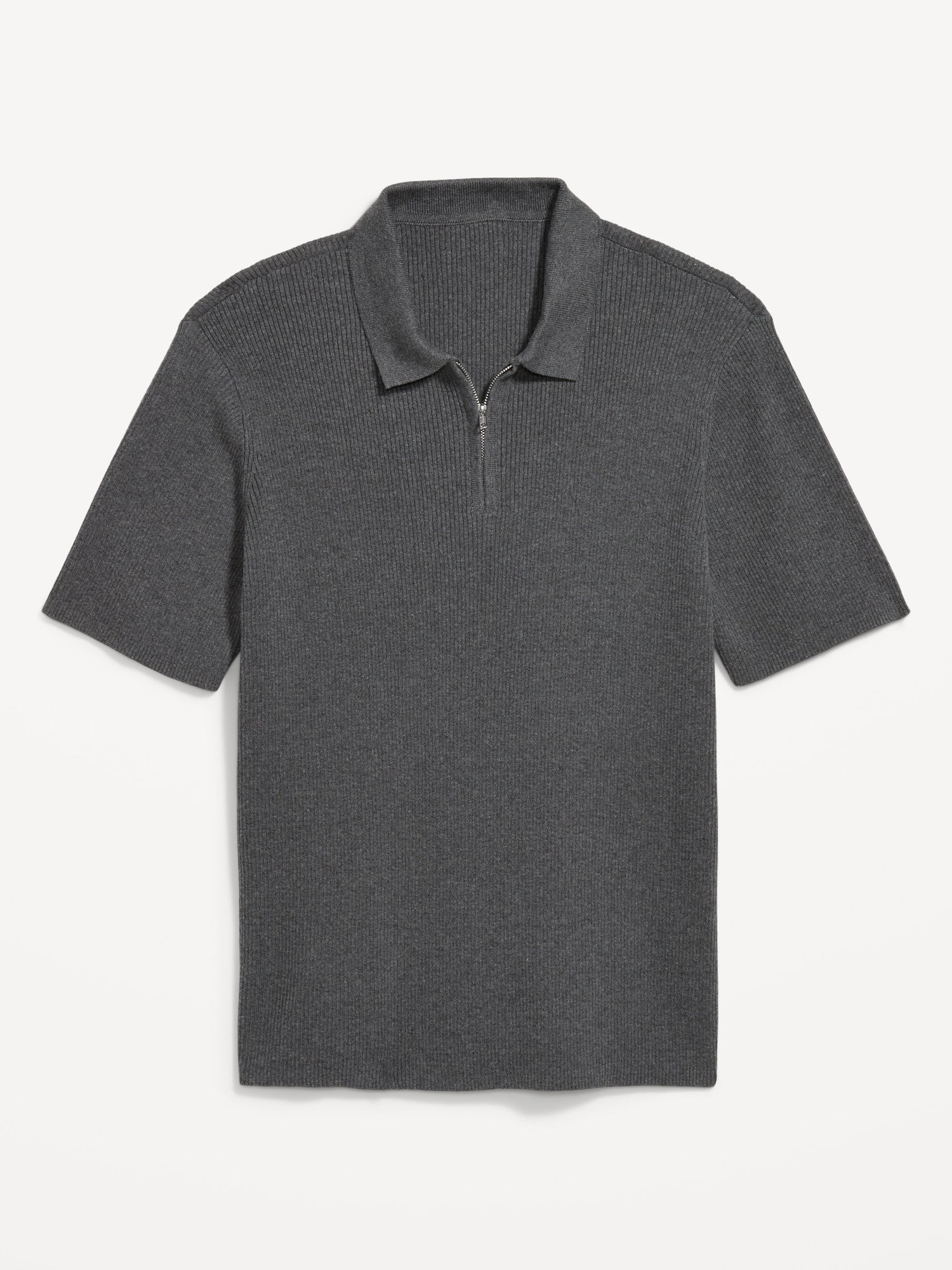 Short-Sleeve Sweater-Knit Polo charcoal