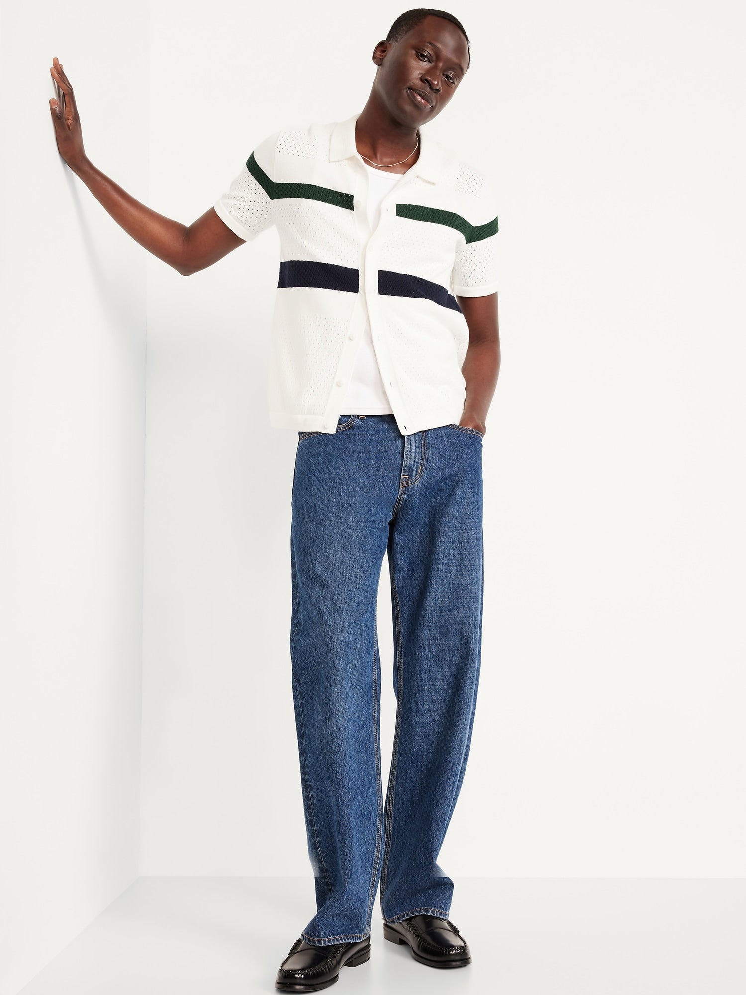 Short-Sleeve Button-Front Sweater Shirt