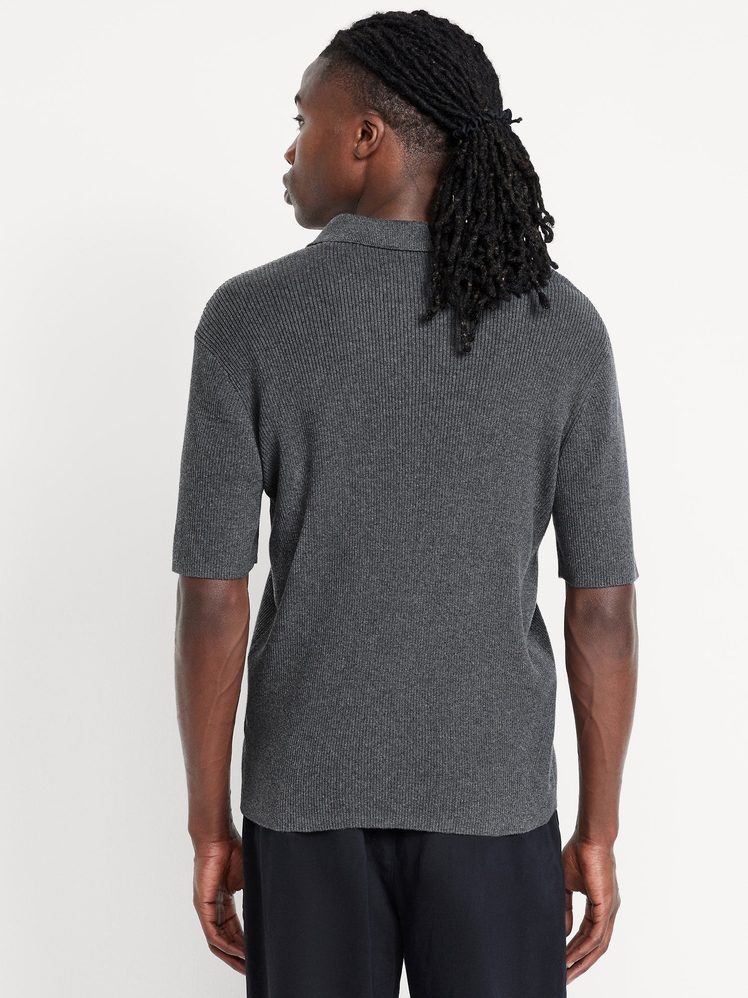 Short-Sleeve Sweater-Knit Polo charcoal