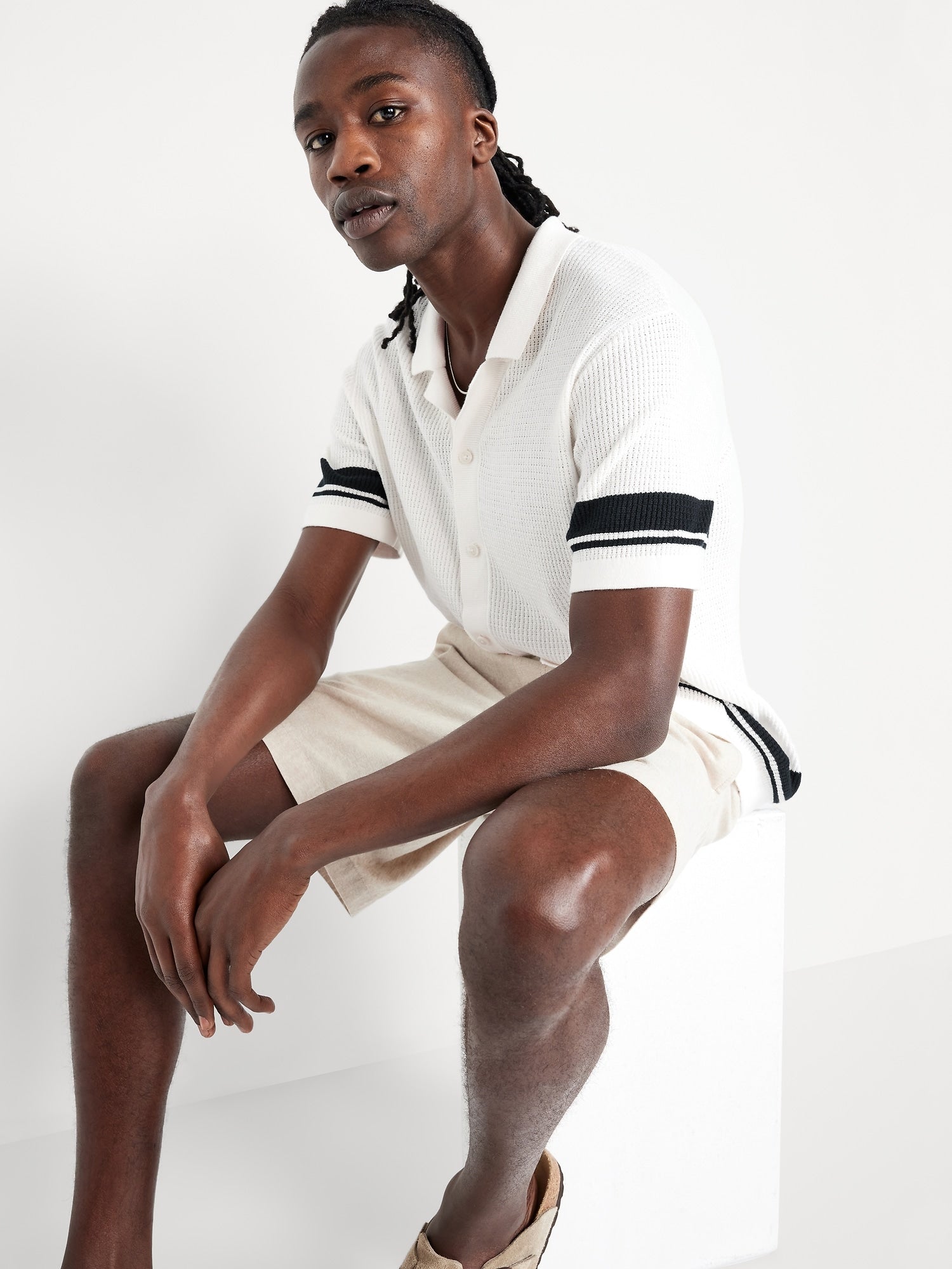 Short-Sleeve Button-Front Sweater Shirt