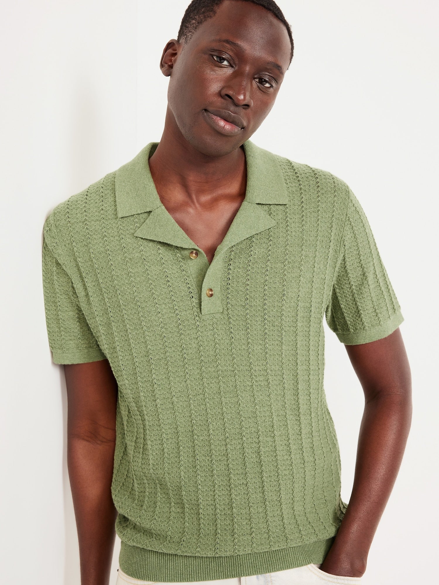 Short-Sleeve Pointelle-Knit Polo Sweaters