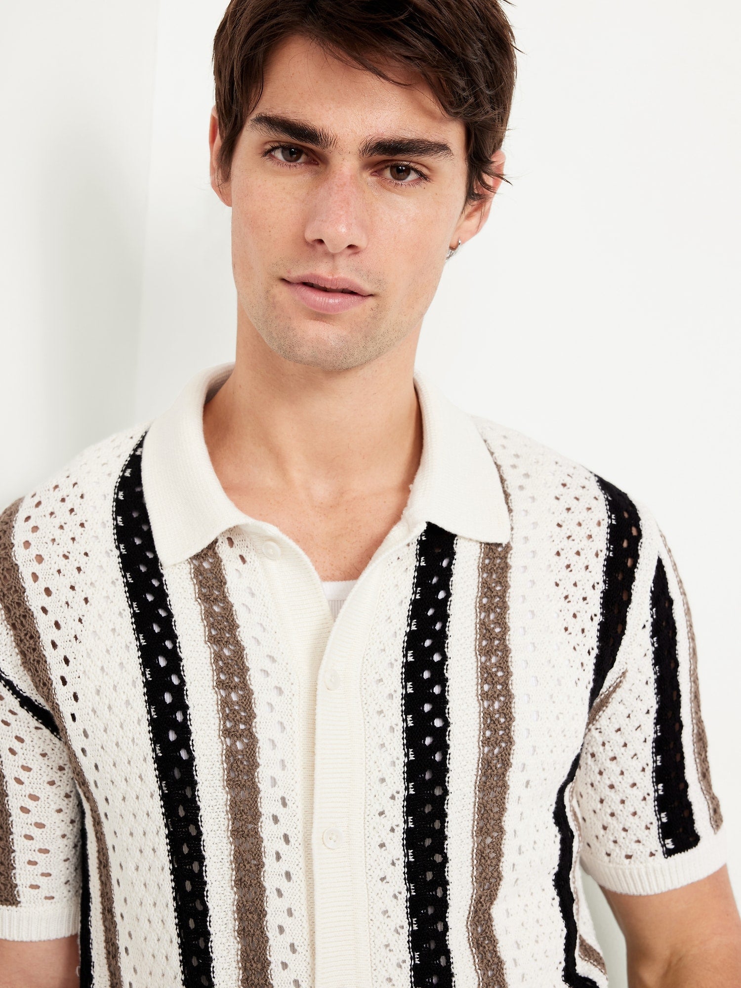 Open-Stitch Sweater Shirt