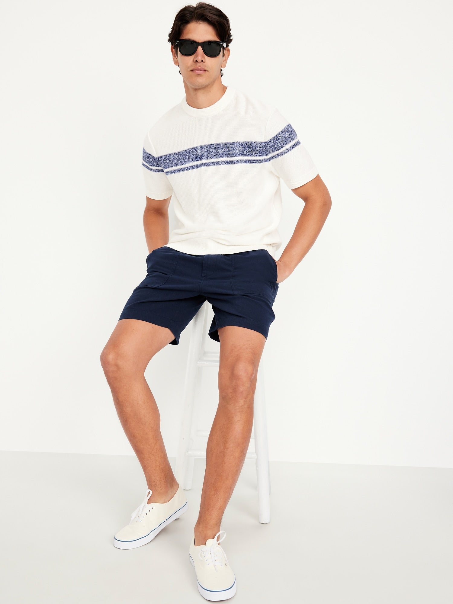 Short-Sleeve Striped Sweater