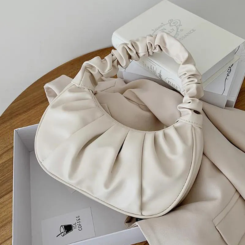 Women Casual Creative Crease Design Solid Color Pu Handle Bag