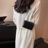 Women Fashion Solid Color Patent Crocodile Laser Flap Chain Mini Square Shoulder Crossbody Bag
