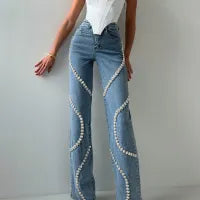 Design Rhinestone Straight Jeans
