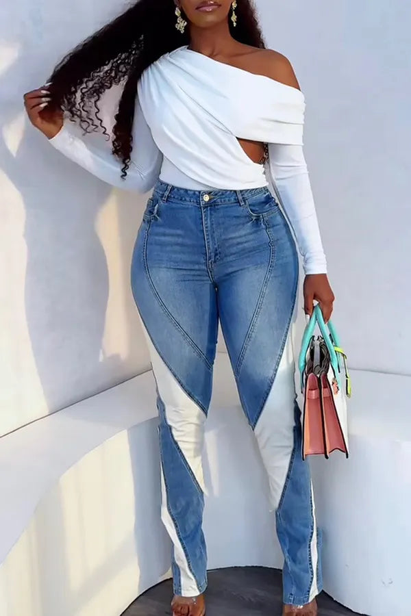 Casual Colorblock Skinny Jeans