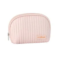 Women Simple Solid Color PU Half Circle Zipper Mini Storage Cosmetic Bag