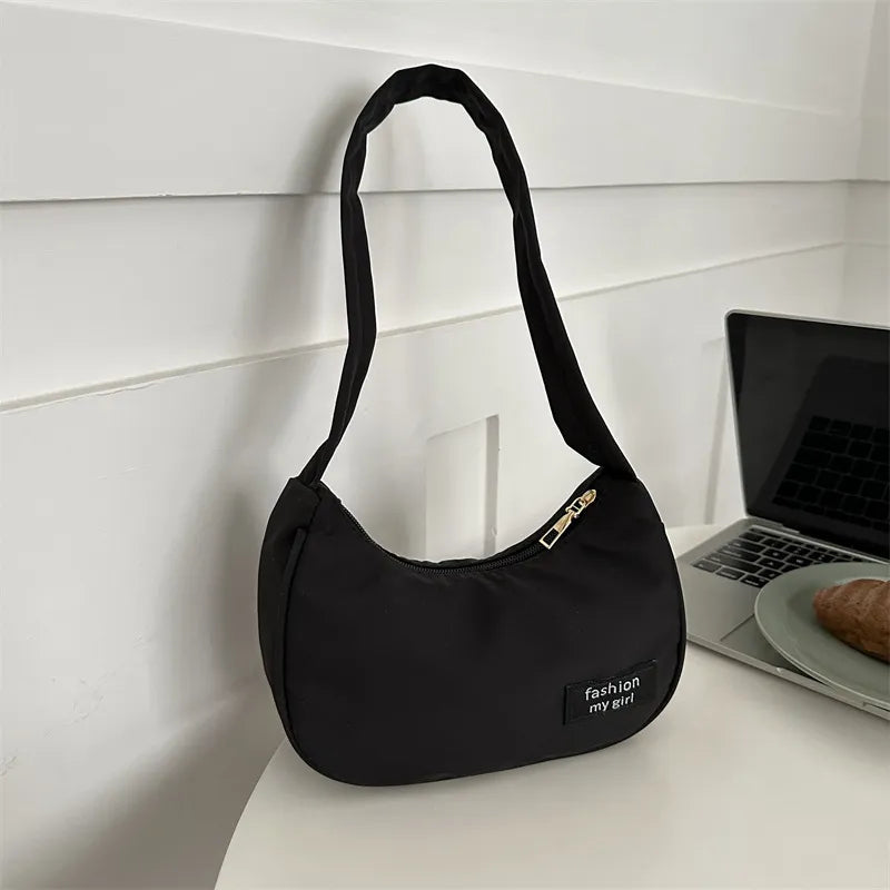 Women Fashion Solid Color Zipper Canvas Shoulder Bag