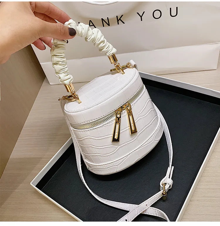 Women Vintage Chain Crease Design Square Shoulder Handle Bag