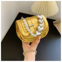 Summer Women Fashion Sequin Heart Pearl Chain Mini Crossbody Bag