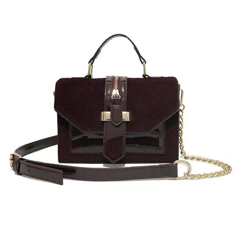Women Chic Zipper Design Chain Design Leopard Pattern Square Crossbody Handle Bag