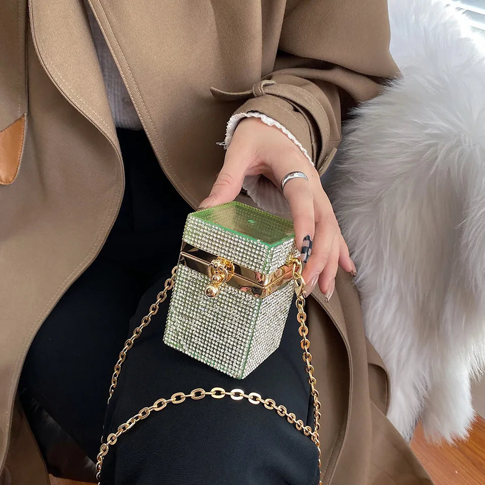 Wholesale Women Fashion Mini Rhinestone Decorative Buckle Design Square Crossbody Bag