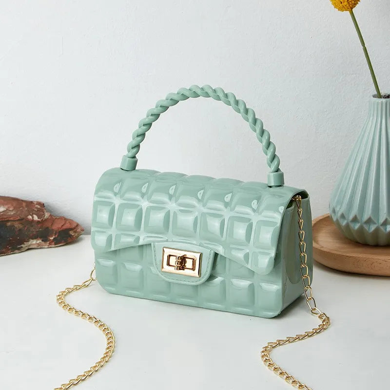 Women Fashion Multicolor Rhombus Chain Lock Messenger Mini Bag