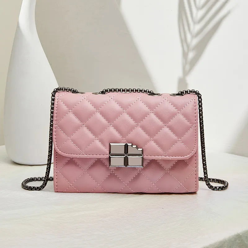 Women Rhombus Pattern Chain Shoulder Bag