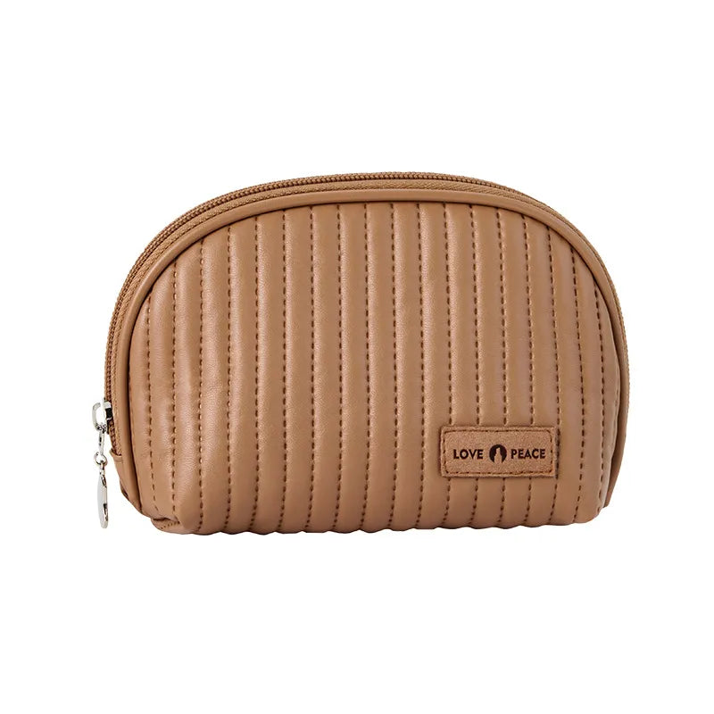 Women Simple Solid Color PU Half Circle Zipper Mini Storage Cosmetic Bag