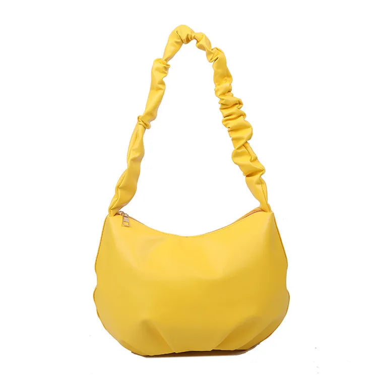 Fashion Simple Women Solid Color PU Creased Strap Underarm Bag