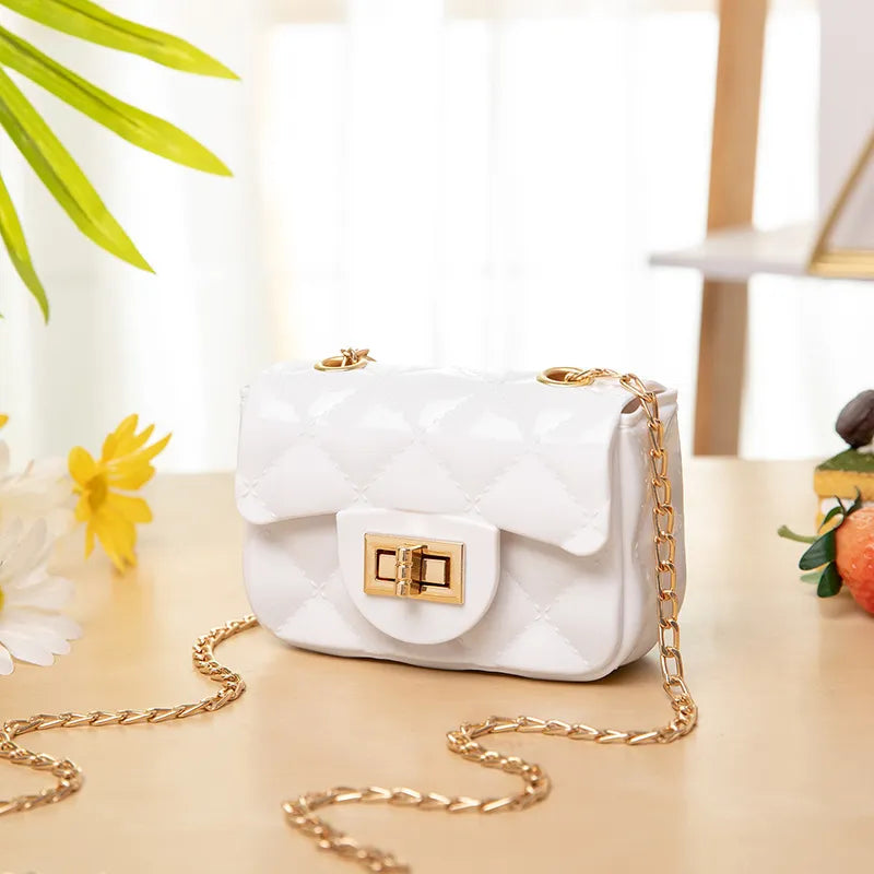 Women Fashion Simple Solid Color Flap Metal Buckle Mini Chain Shoulder Crossbody Bag