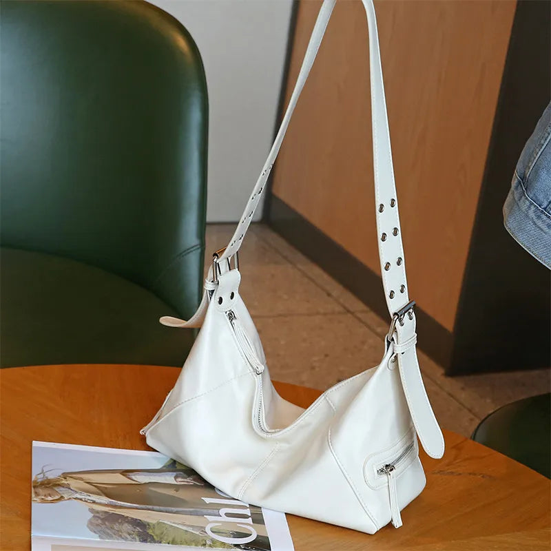 Women Fashion Punk Zipper PU Shoulder Bag