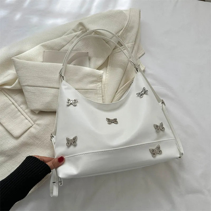 Solid Color Butterfly Rhinestone Large Capacity Shoulder Bag