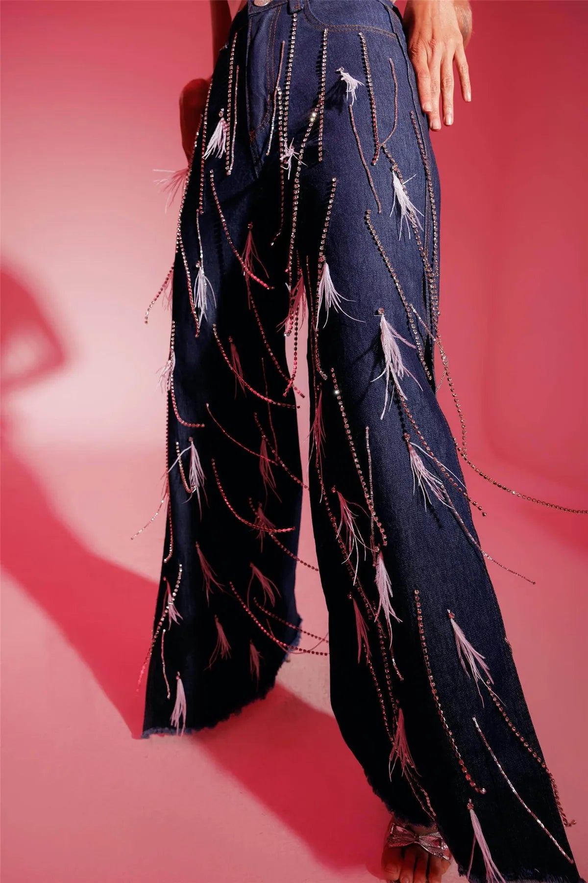 Feather Tassel Split Jeans