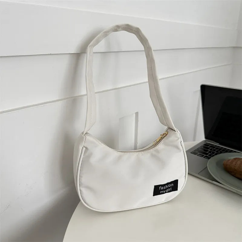 Women Fashion Solid Color Zipper Canvas Shoulder Bag