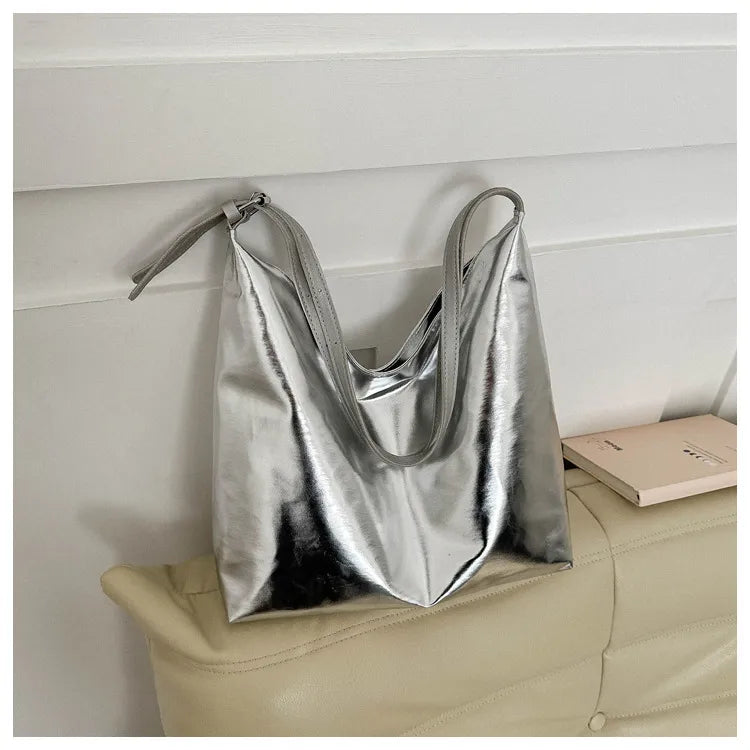 Solid Color Large Capacity Shoulder Tote Bag