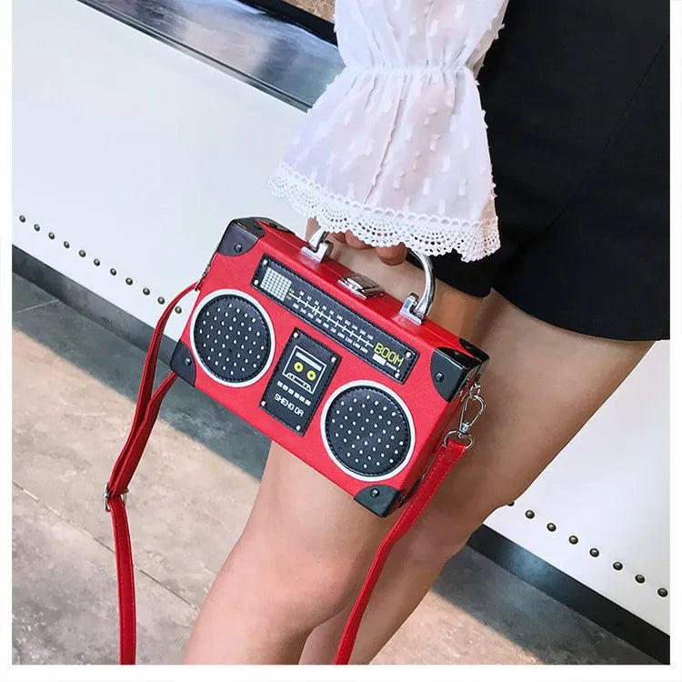 Radio Shape Women Creative Design Square Shoulder Handle Bag