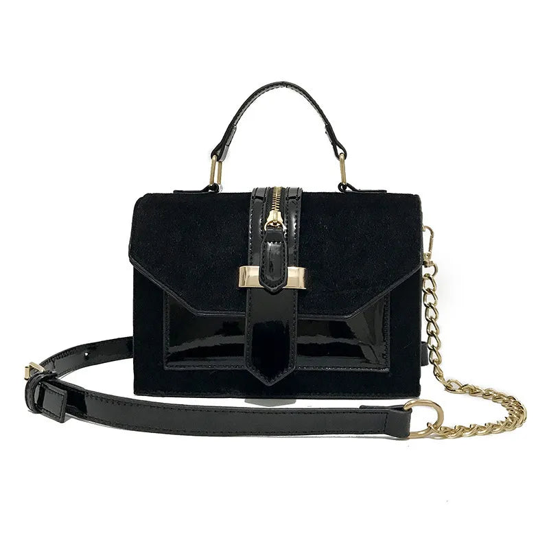 Women Chic Zipper Design Chain Design Leopard Pattern Square Crossbody Handle Bag