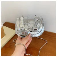 Summer Women Fashion Sequin Heart Pearl Chain Mini Crossbody Bag