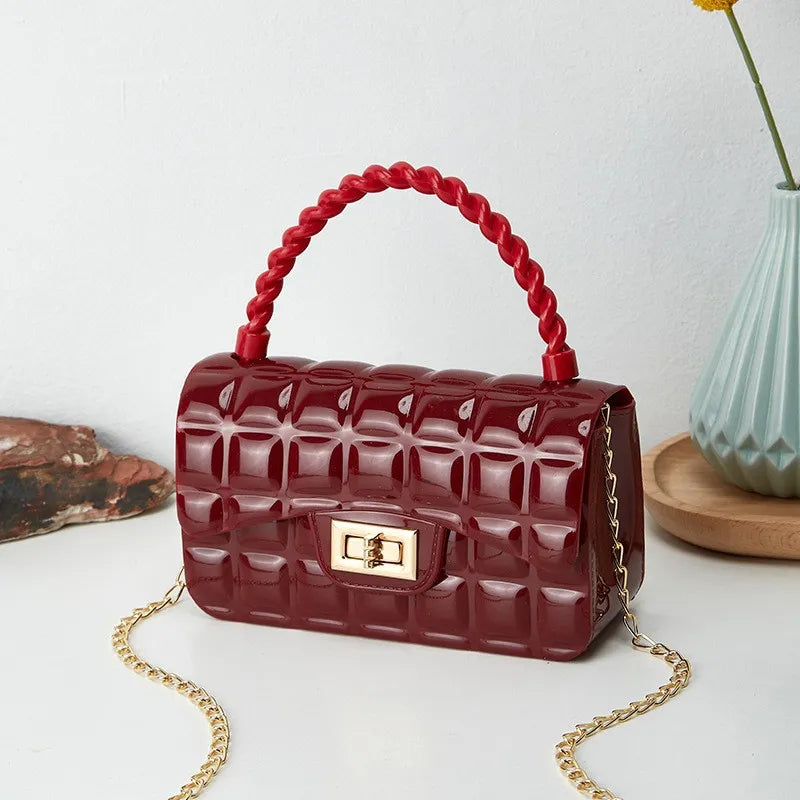 Women Fashion Multicolor Rhombus Chain Lock Messenger Mini Bag