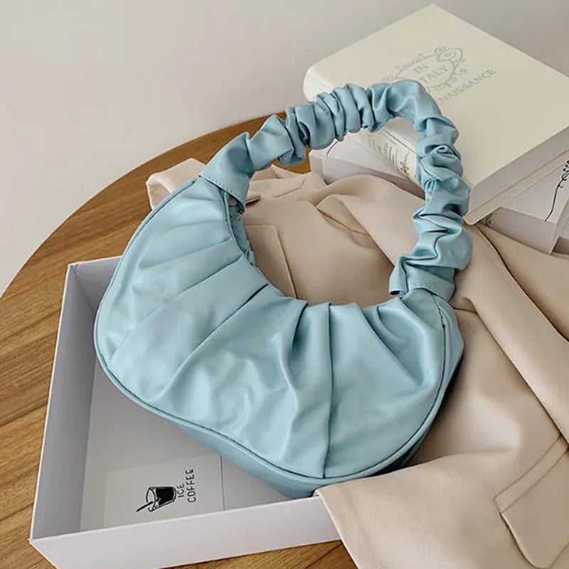 Women Casual Creative Crease Design Solid Color Pu Handle Bag