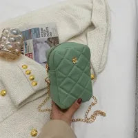 Women Mini Basic Flower Decoration Zipper Design Rhombus Stitching Solid Color PU Crossbody Bag