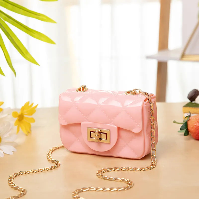 Women Fashion Simple Solid Color Flap Metal Buckle Mini Chain Shoulder Crossbody Bag