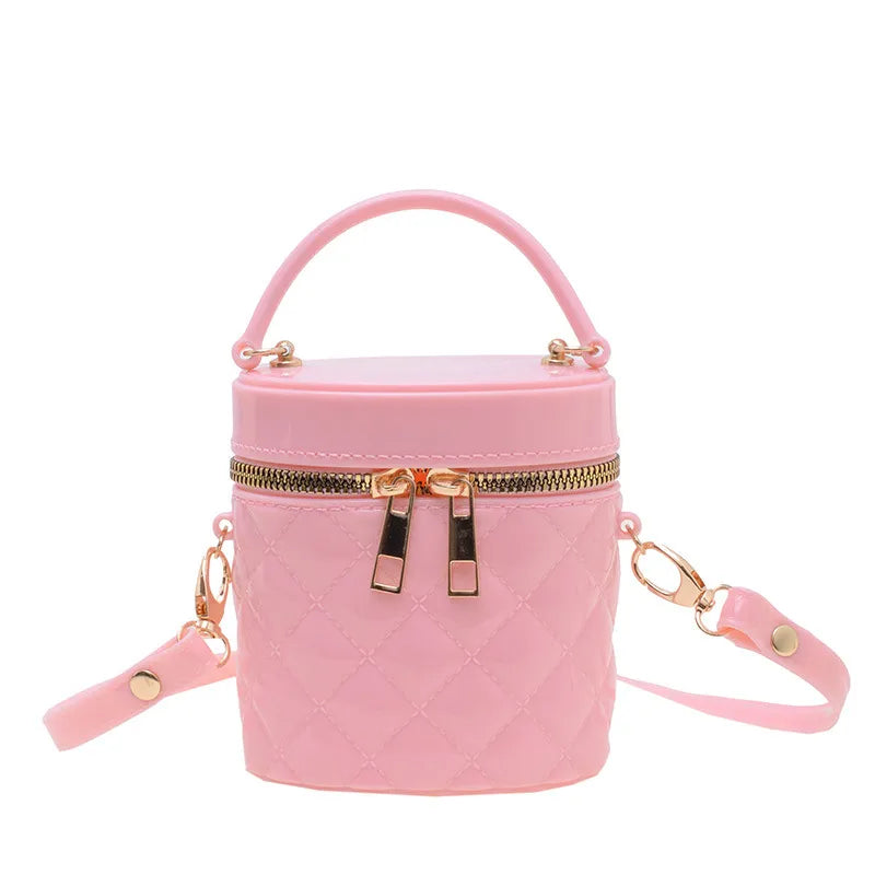 Women Fashion Mini Cylinder Jelly Color Zipper Crossbody Bag