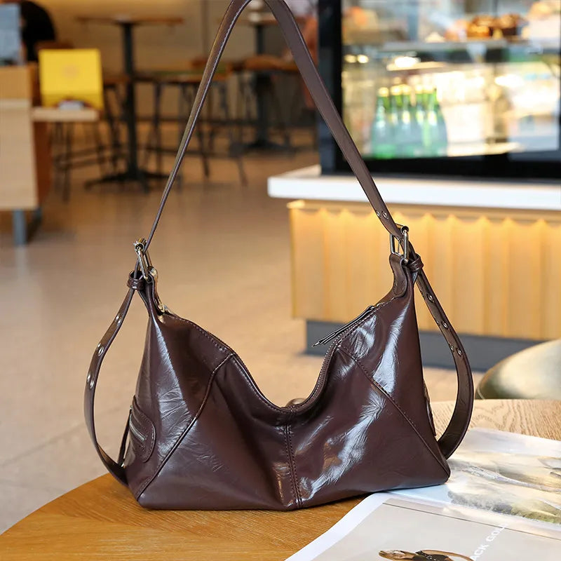 Women Fashion Punk Zipper PU Shoulder Bag