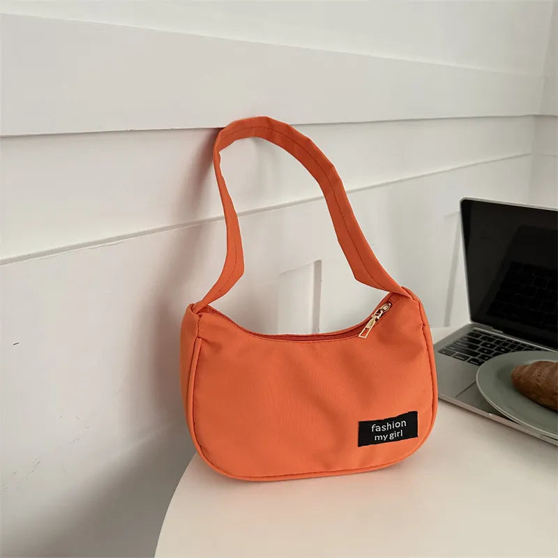 Women Fashion Solid Color Zipper Canvas Shoulder Bag