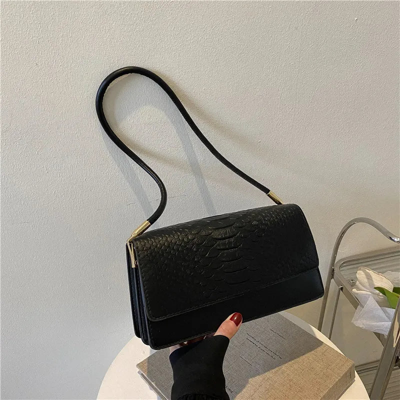 Women'S Fashion Solid Color Crocodile Shoulder Underarm Bag
