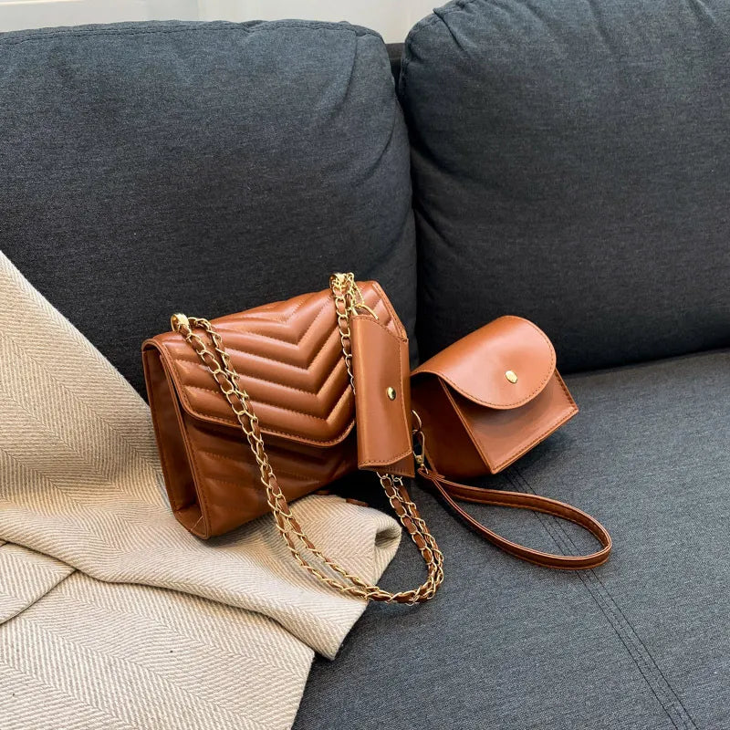 Fashion PU Solid Color Chain Square Shoulder Bag